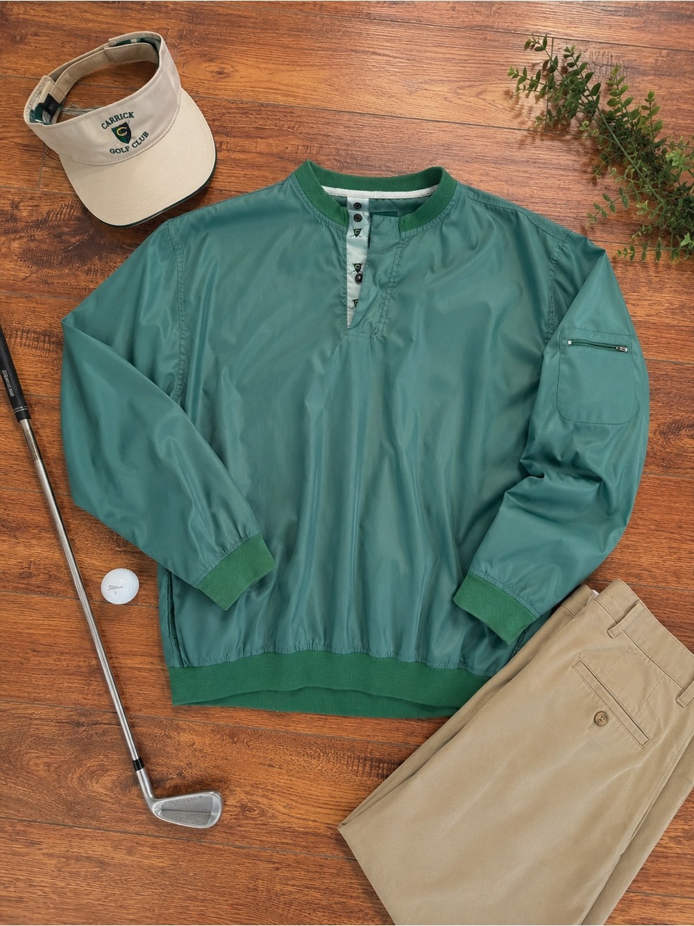 Vintage Catalina Golf Pullover Windbreaker XL Green Coated Rain Jacket